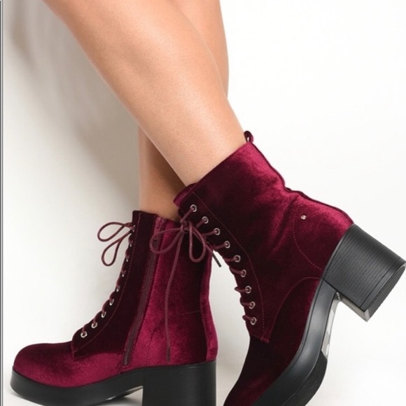 Wine Velvet Boots - Picture 2 of 8
